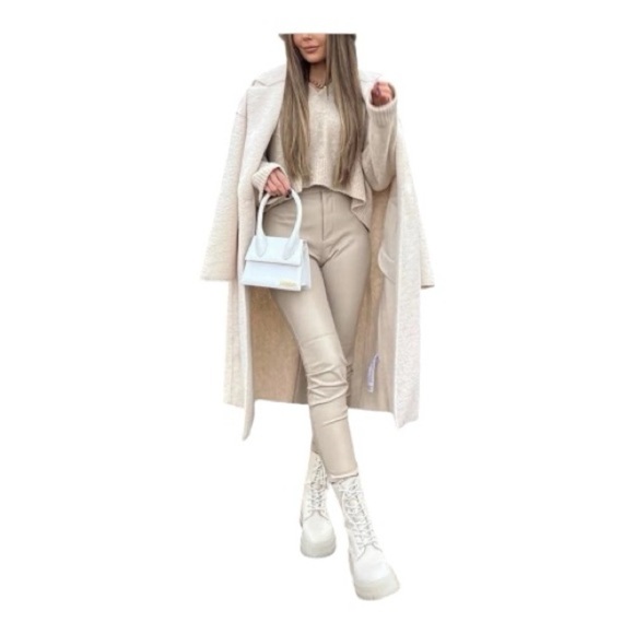Zara Pants - Zara Sand Beige Faux Leather High-Waisted Leggings